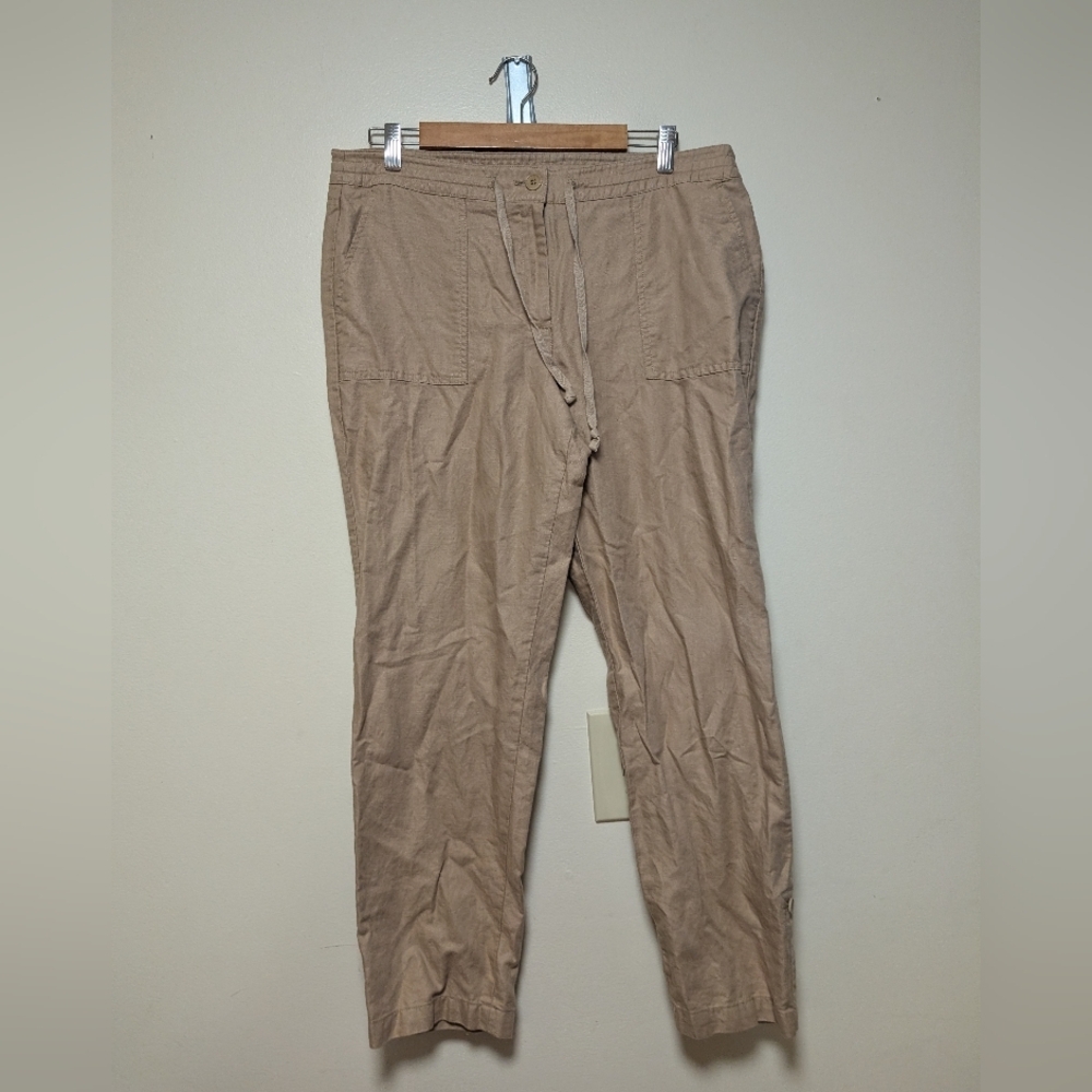 Talbots Women’s Size 12 Cropped Linen Blend Pants | Tan Khaki Drawstring Waist